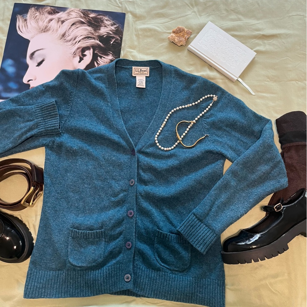 L.L. Bean Women's Wool Blue Cardigan Sweater